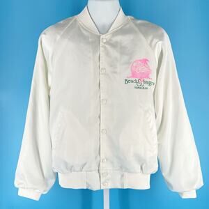 90s white satin bomber jacket Beach Shaggers of Birmingham 1990s vintage